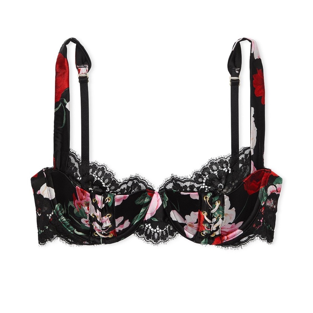 Victoria's Secret Atelier satin lace trim lightly line balconnette floral Bra